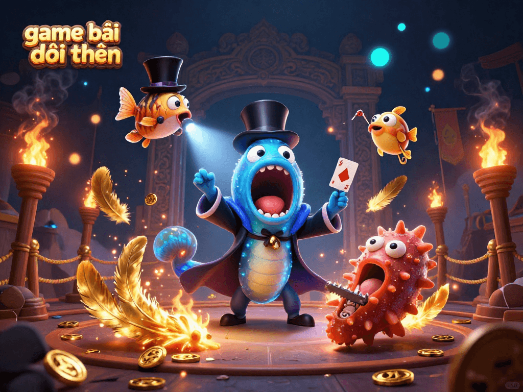 Experience game bài đổi thưởng with animated characters showcasing casino magic and excitement in a vibrant scene.