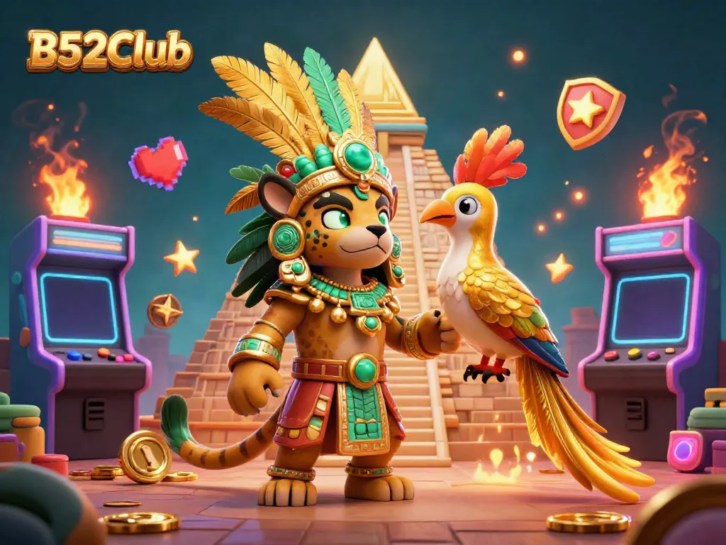 Experience the thrill of B52Club with dynamic 3D elements and characters in a vibrant gaming atmosphere.
