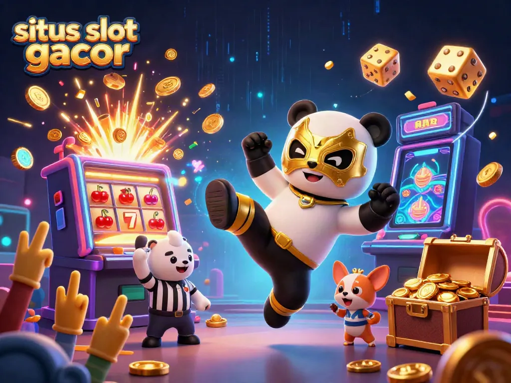 Menghadirkan situs slot gacor dengan panda pegulat 3D beraksi dan slot machine meledak koin.
