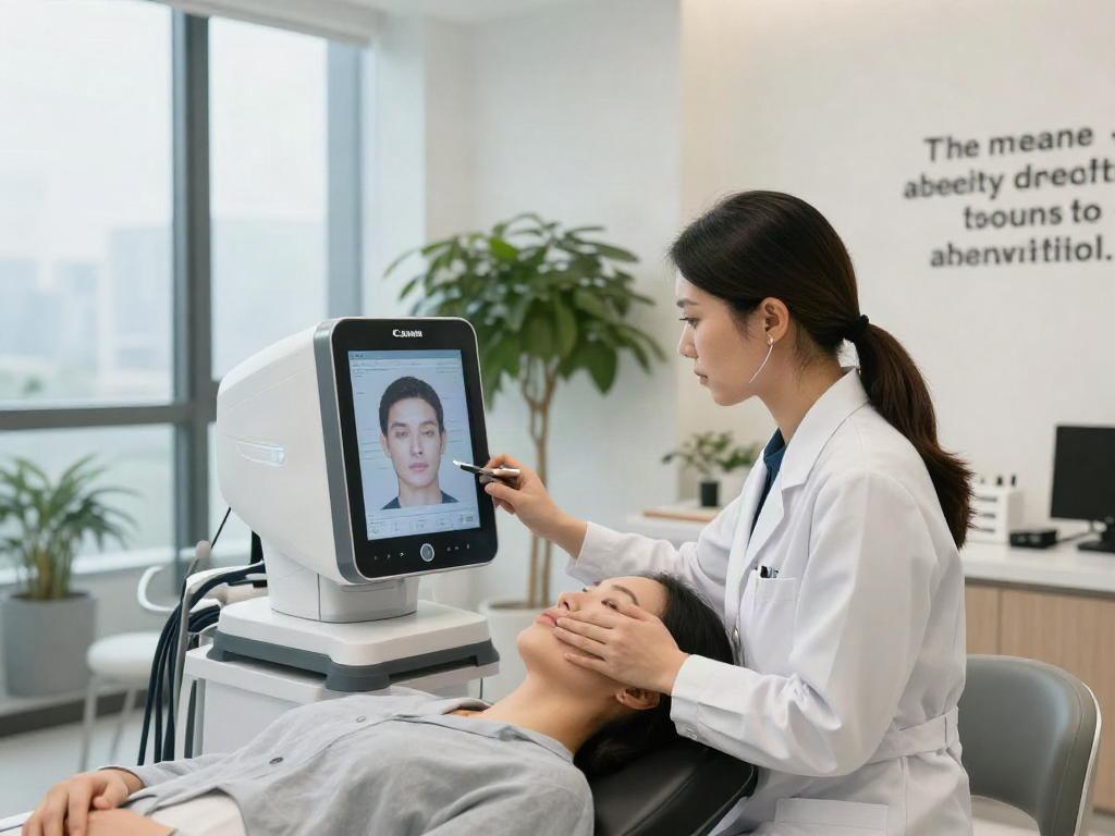 ClinicEvo vs QOVES facial analysis in a modern clinic setting showcasing advanced technology and personalized care.
