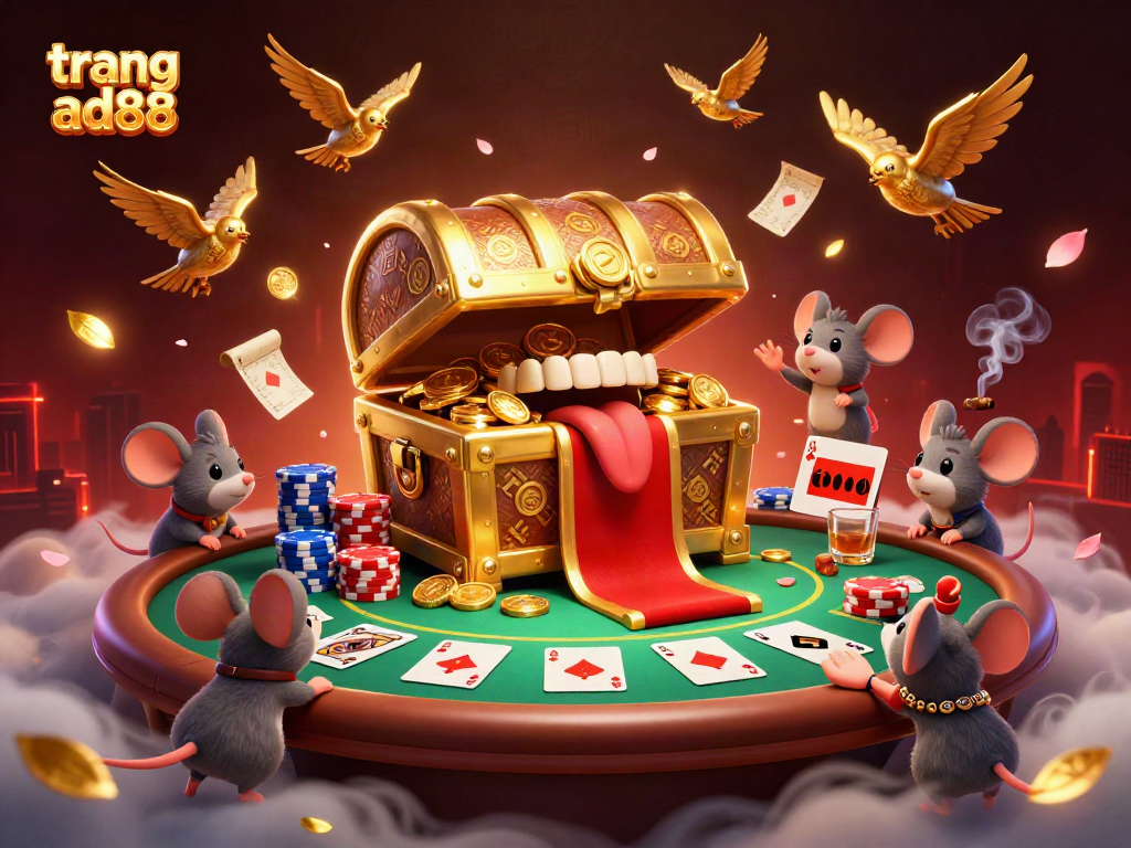 Engage with the exciting trang ad88 casino scene featuring treasure-themed characters and vibrant poker action.