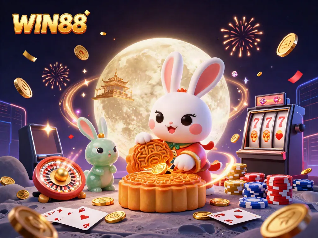 Experience the thrill of WIN88 in this vibrant casino scene with fortune-filled elements.