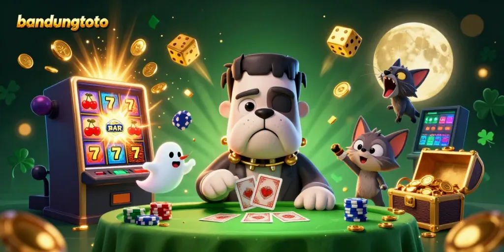 Experience thrilling gameplay with bandungtoto's exciting casino illustration featuring monsters and jackpots