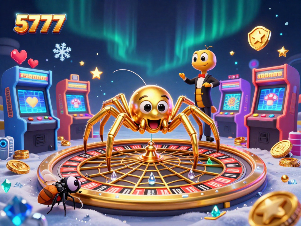 Bettors engage with 5777's vibrant gaming scene, wagering with excitement in a colorful casino world.