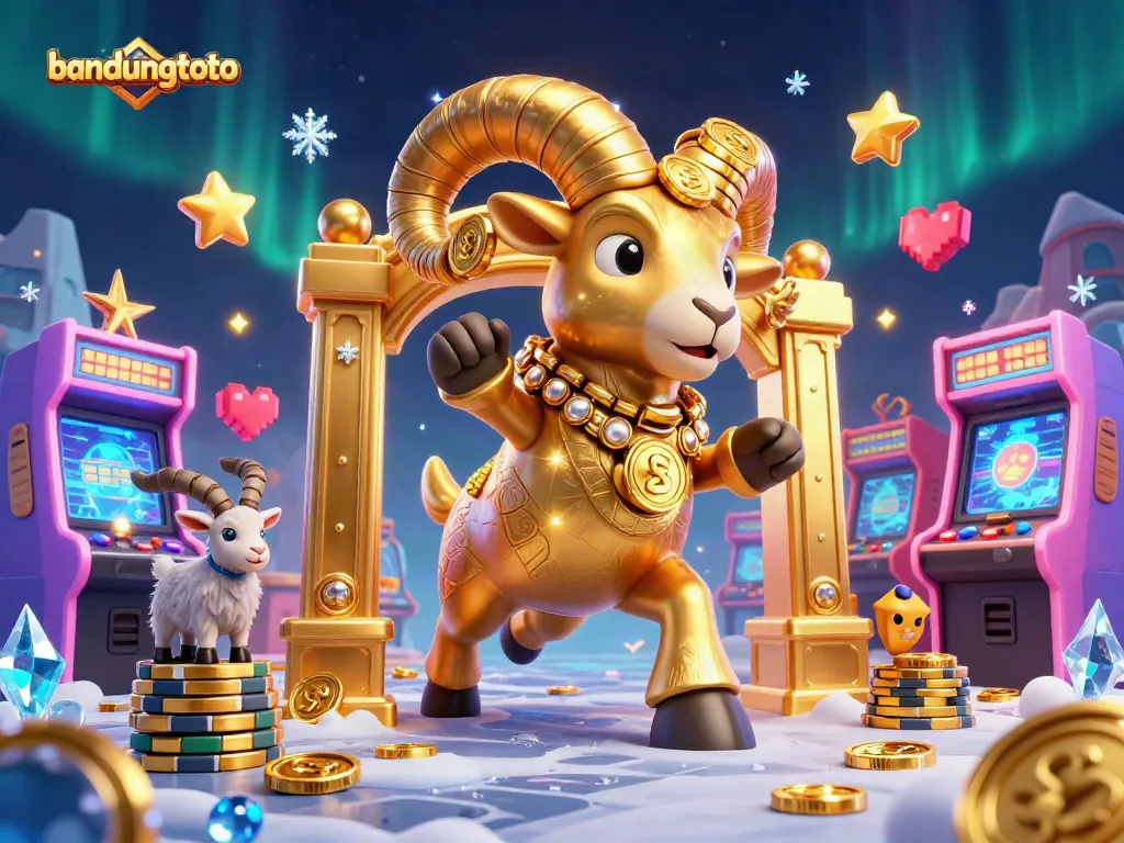 Engage with bandungtoto's vibrant gaming atmosphere featuring a golden ram and arcade elements.