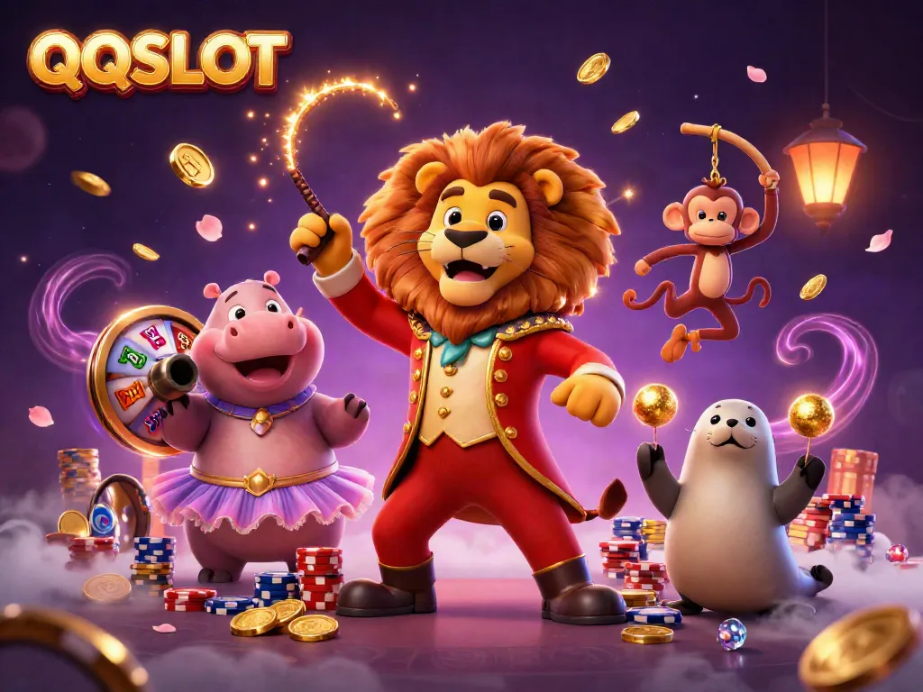Experience thrilling gameplay with QQSLOT, featuring engaging slot reels, stylish characters, and vibrant casino elements.
