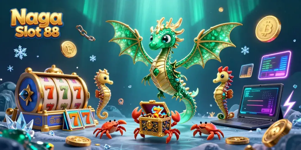 Naga Slot 88 offers an immersive experience with enchanting sea creatures and vibrant crypto elements.