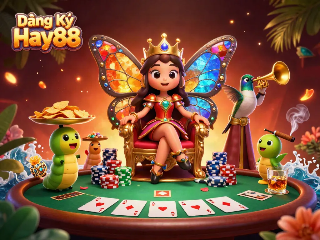 Engage with Đăng Ký Hay88 as the butterfly queen reigns in a vibrant casino paradise.