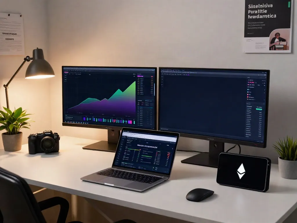 实时行情API displayed on dual monitors in a modern crypto trading workspace showcasing advanced trading tools and analytics.