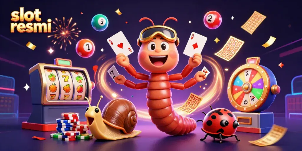 Experience the excitement of slot resmi with vividly illustrated casino characters celebrating around dynamic game elements.