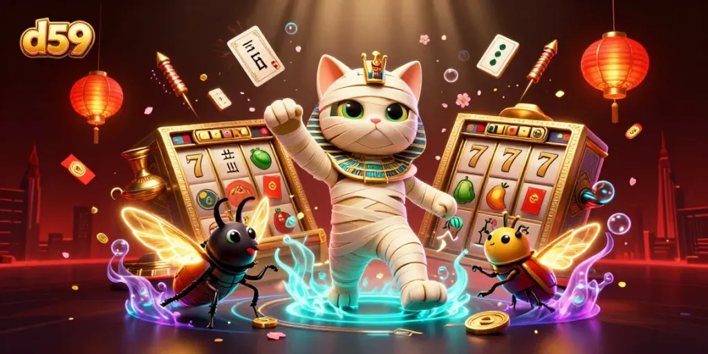 Engage with d59 for epic slot adventures featuring vibrant mummy characters and casino elements.