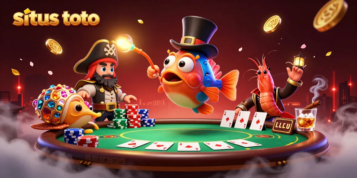 Menggoda gamer dengan situs toto: Kartun anglerfish, udang bajak laut, dan siput gem gemstone di kasino virtual.