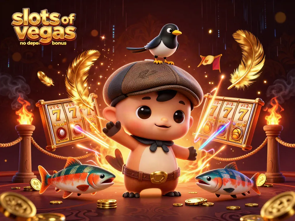 Spin and win with Slots of Vegas no deposit bonus, featuring a playful Nessie and vibrant casino elements.
