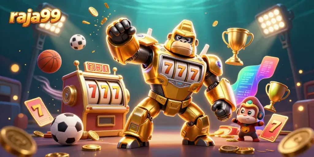 Experience the excitement of raja99 with a stunning mech and engaging casino game elements.