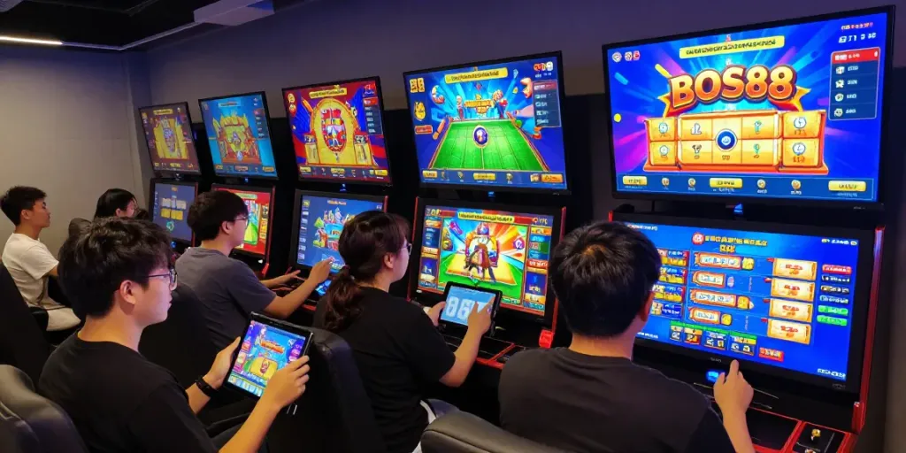 Players actively engaging with the BOS88 platform's innovative online slot games featuring real-time updates and community excitement.