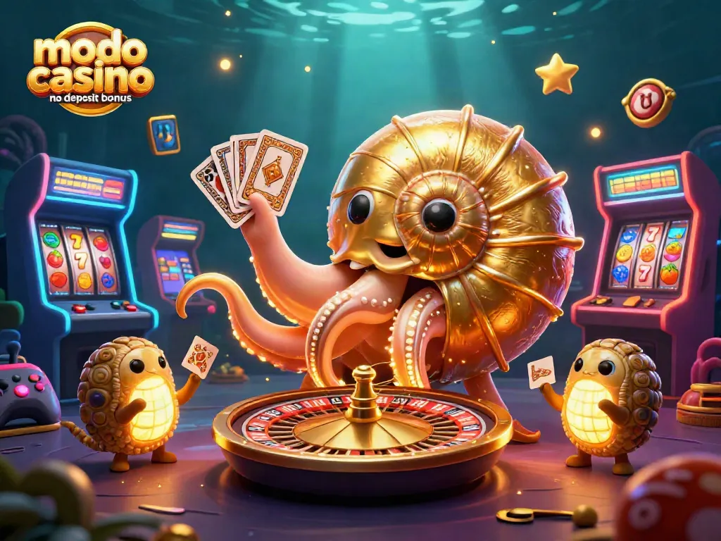 Claim the modo casino no deposit bonus with exciting gaming visuals of the nautilus and coins.