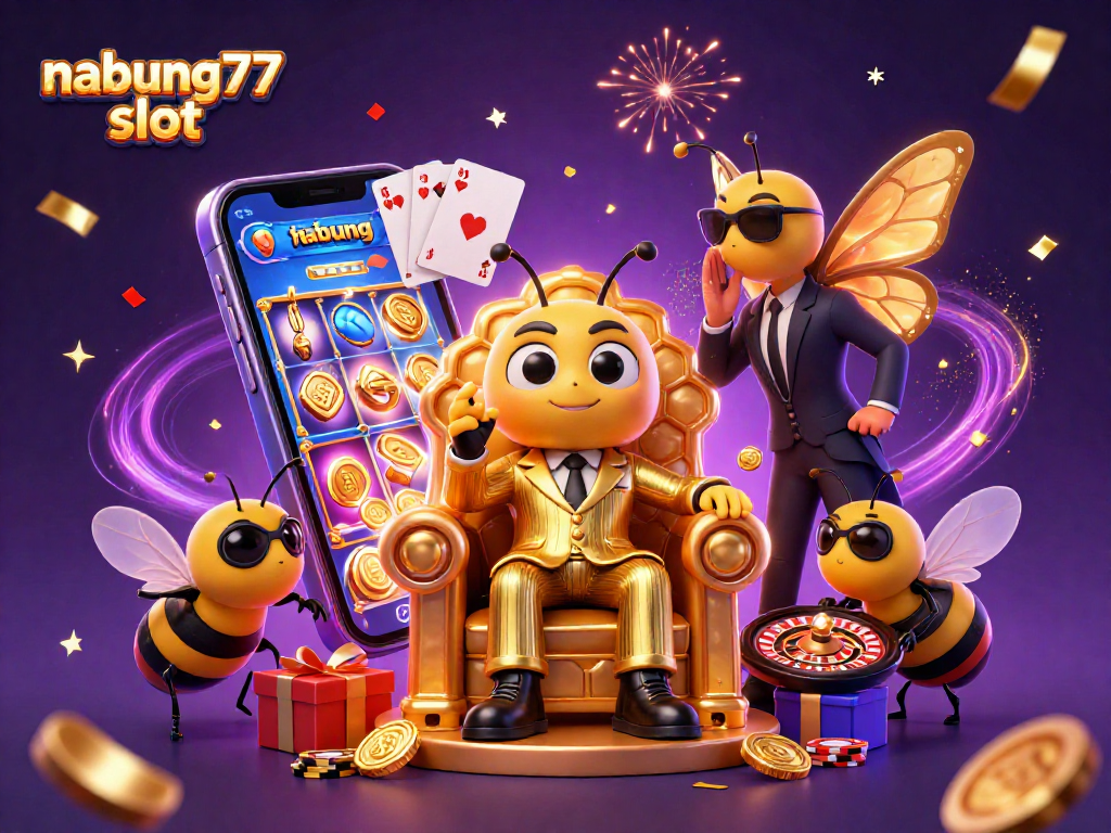 Play exciting games with nabung77 slot featuring unique characters in a lively casino scene.