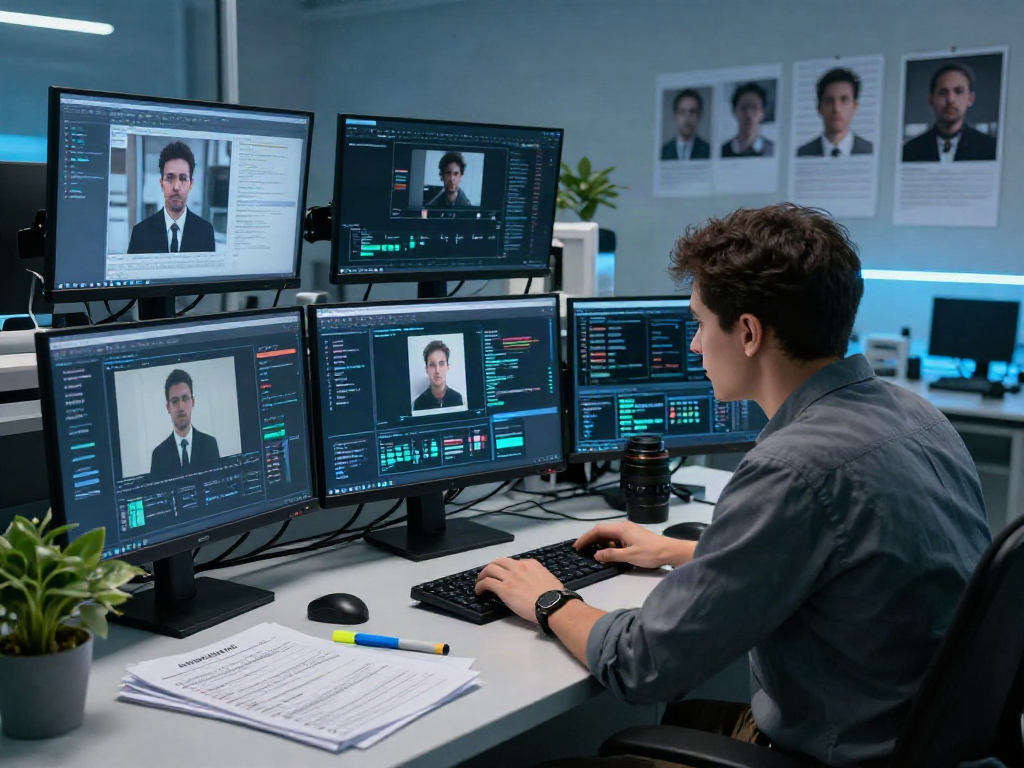 Analyzing AI-generated image detection software in a modern digital forensics lab focused on authenticity verification.