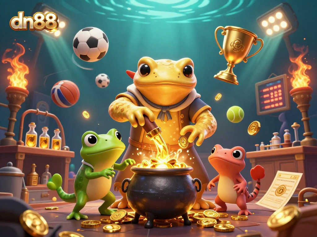 Experience dn88's thrilling casino gaming with a vibrant alchemist scene transmuting gold coins.