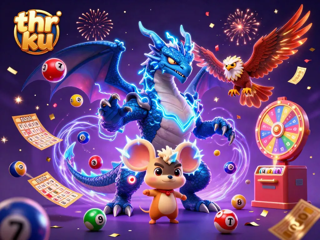 Thr ku showcases an electrifying casino scene with dynamic characters and vibrant game elements.