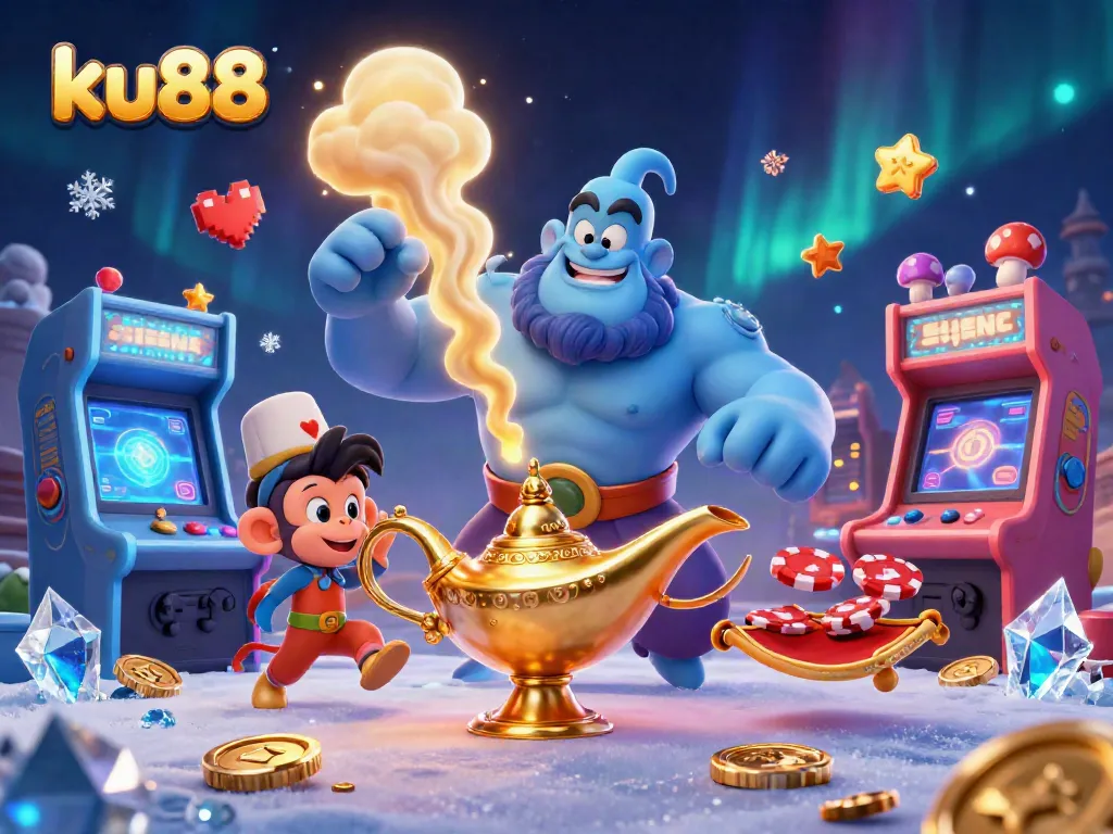Experience thrilling wins at ku88 with a vibrant 3D casino scene featuring colorful gaming elements.