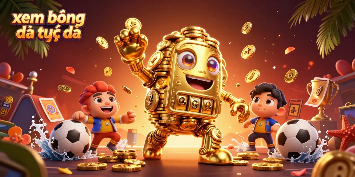 Experience xem bóng đá trực tiếp with intricate golden golem and vibrant sports betting elements.