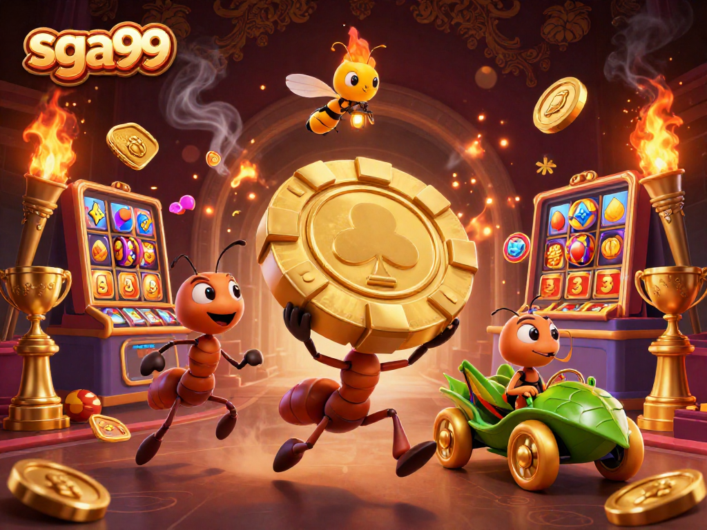 Experience thrilling adventures with sga99 in a vibrant scene of ants and golden treasures.
