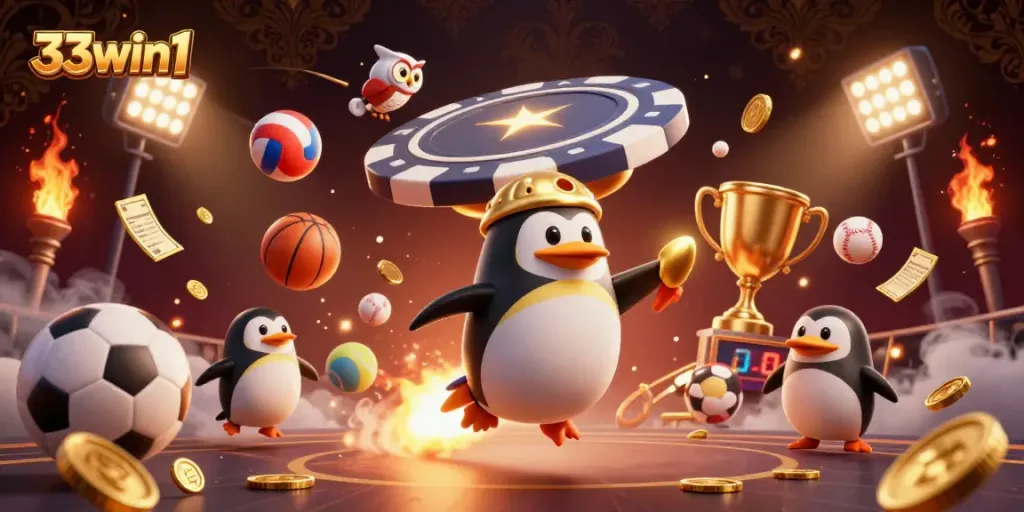 Engage with the innovative gaming action of 33win1, featuring dynamic 3D characters and sports elements.